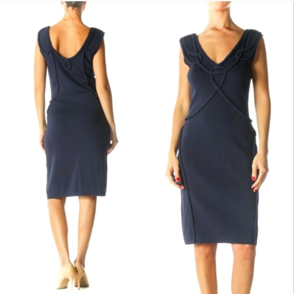 Etcetera XS Blue Bodycon Dress With Braided Details
